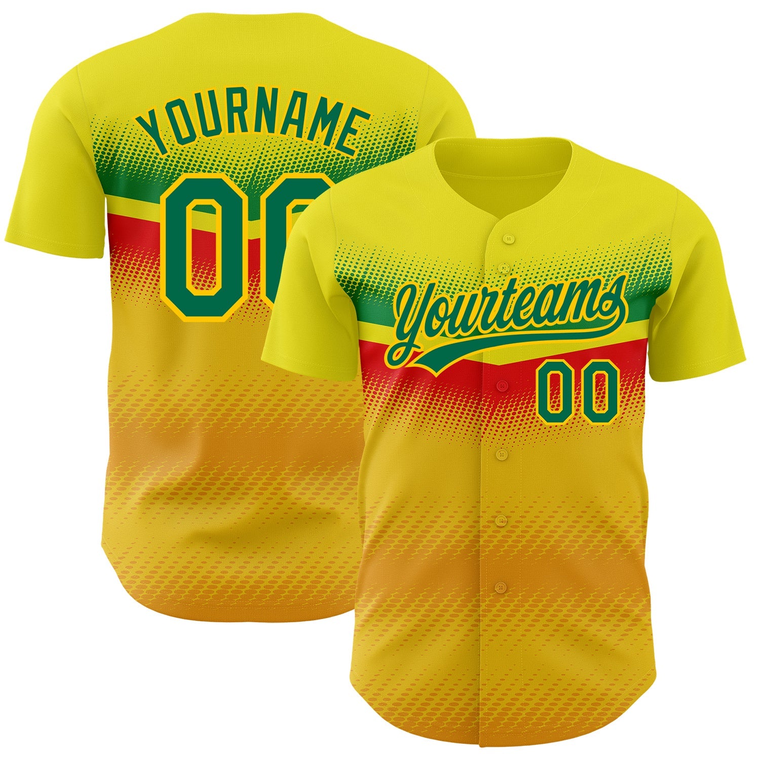Custom Yellow Kelly Green 3D Pattern Design Abstract Vibe Dots Authentic Baseball Jersey