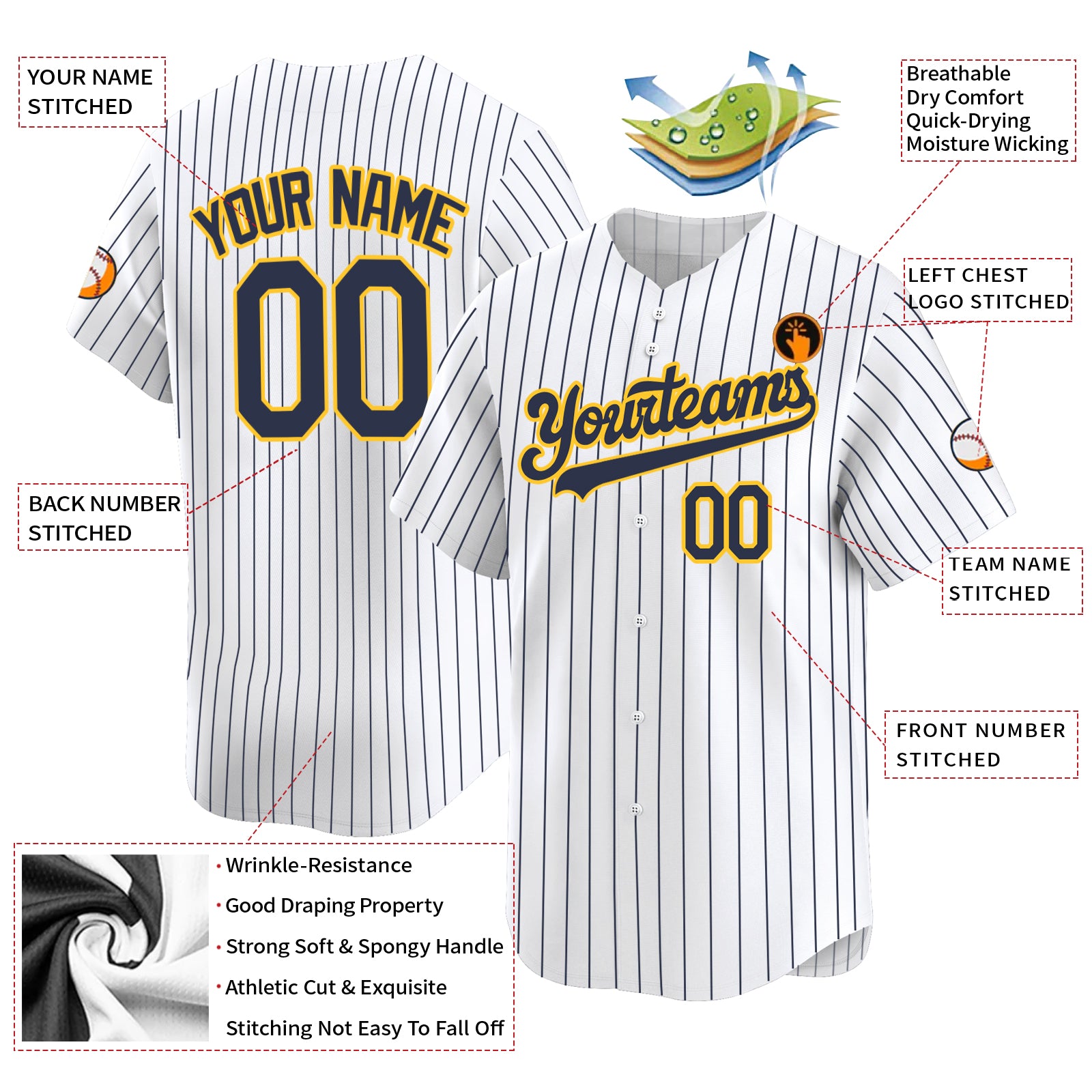 Custom Men's White-Yellow  Royal Stripe Alternate Limited Authentic Baseball Jersey