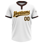 Custom White Brown-Gold Two-Button Unisex Softball Jersey