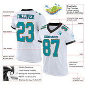Custom White Teal Old Gold-Black Mesh Authentic Football Jersey