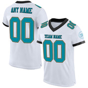 Custom White Teal Old Gold-Black Mesh Authentic Football Jersey