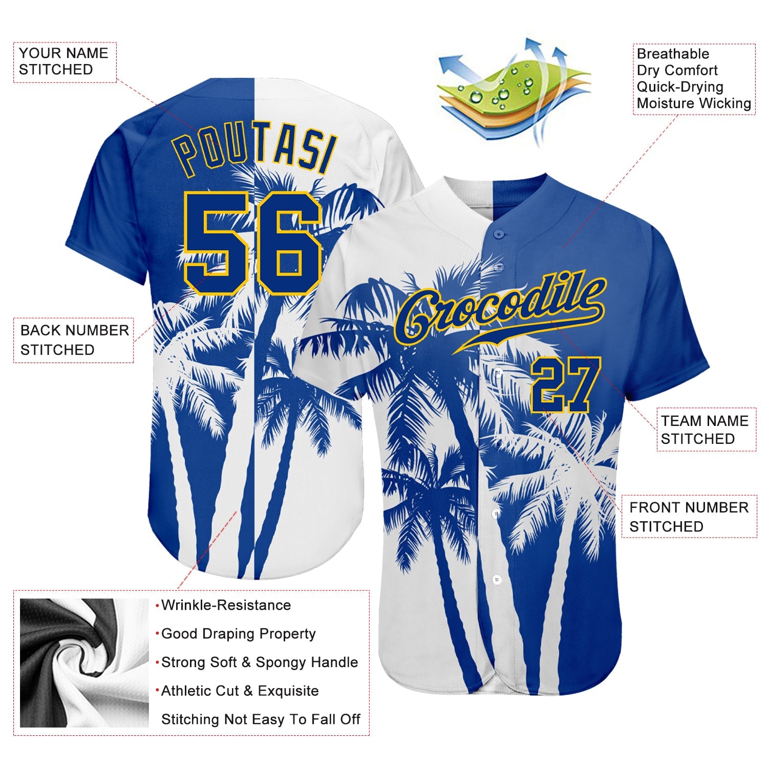 Camisa de beisebol autêntica de coqueiros do Havaí com design de padrão 3D personalizado