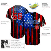 カスタム ブラック レッド ロイヤル ホワイト 3D ディストレスト アメリカ国旗 オーセンティック ベースボール ジャージ