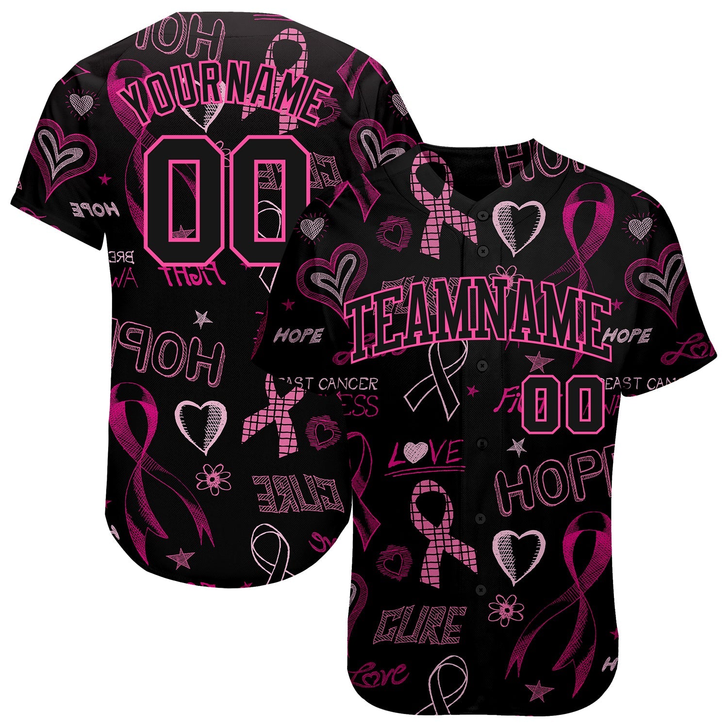 Personalizado 3D Rosa Fita Mês de Conscientização do Câncer de Mama Mulheres Cuidados de Saúde Apoio Autêntica Camisa de Beisebol