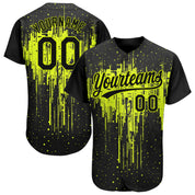 Camisa de beisebol autêntica com design de padrão 3D preto verde neon personalizado