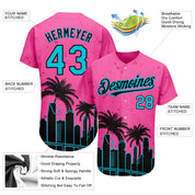 Benutzerdefinierte Pink Lakes Blau-Schwarz 3D Miami Palm Trees City Edition Authentisches Baseball-Trikot