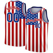 カスタム ホワイト ロイヤル レッド 3D アメリカ国旗 ファッション オーセンティック バスケットボール ジャージ