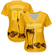Camisa de beisebol autêntica do festival de cerveja com design de padrão 3D branco amarelo personalizado