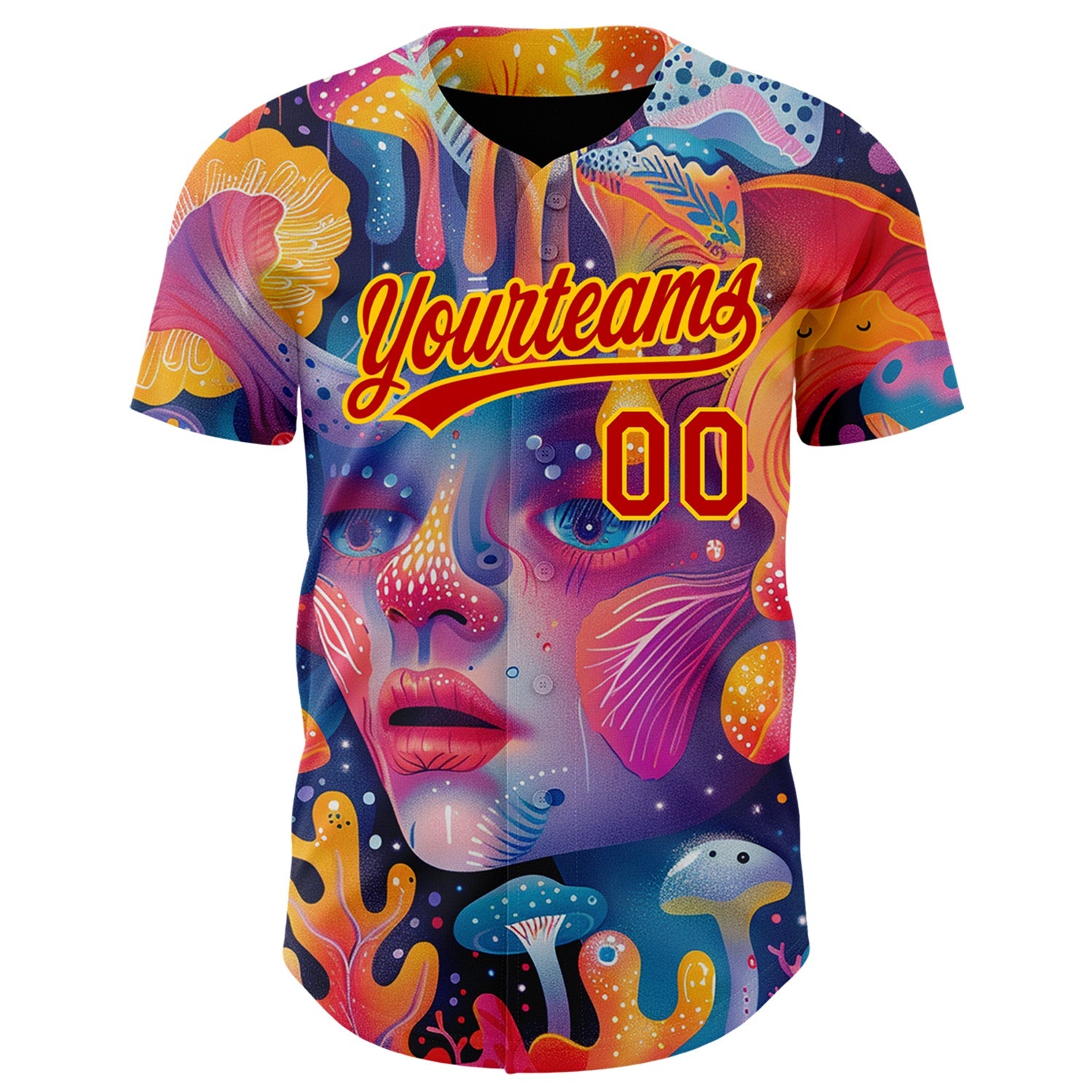 Custom Red Yellow 3D Pattern Design Abstract Painting Authentic Baseball Jersey