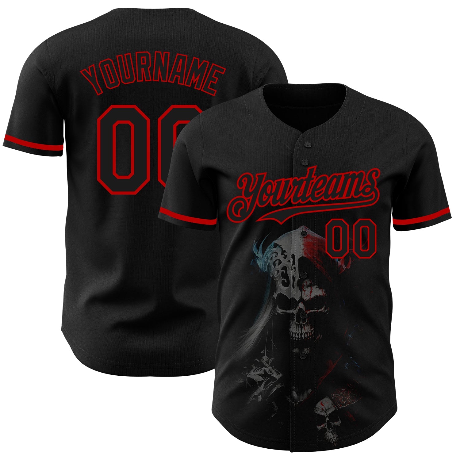Custom Black Red 3D Skull Fashion Authentic Baseball Jersey