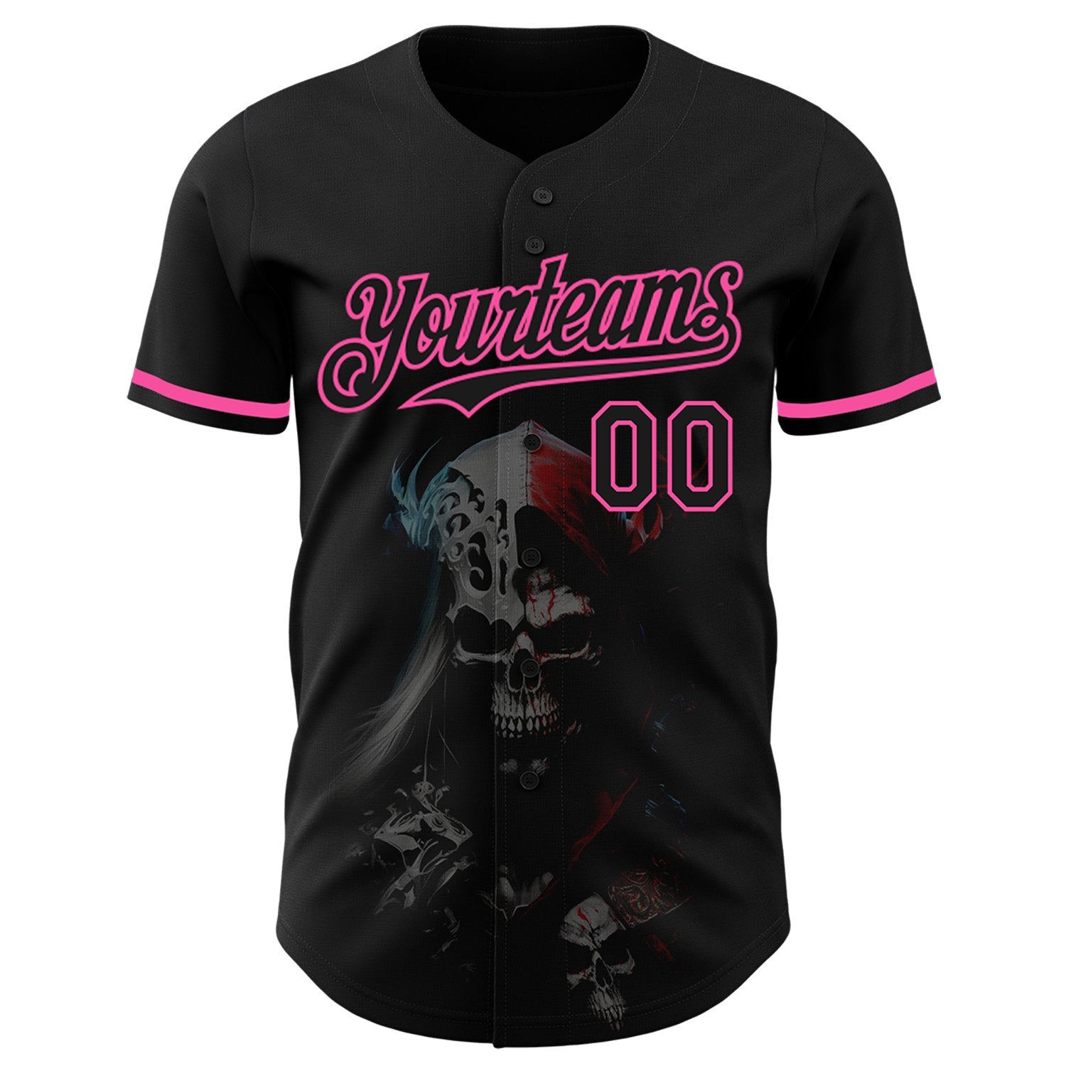 Custom Black Pink 3D Skull Fashion Authentic Baseball Jersey