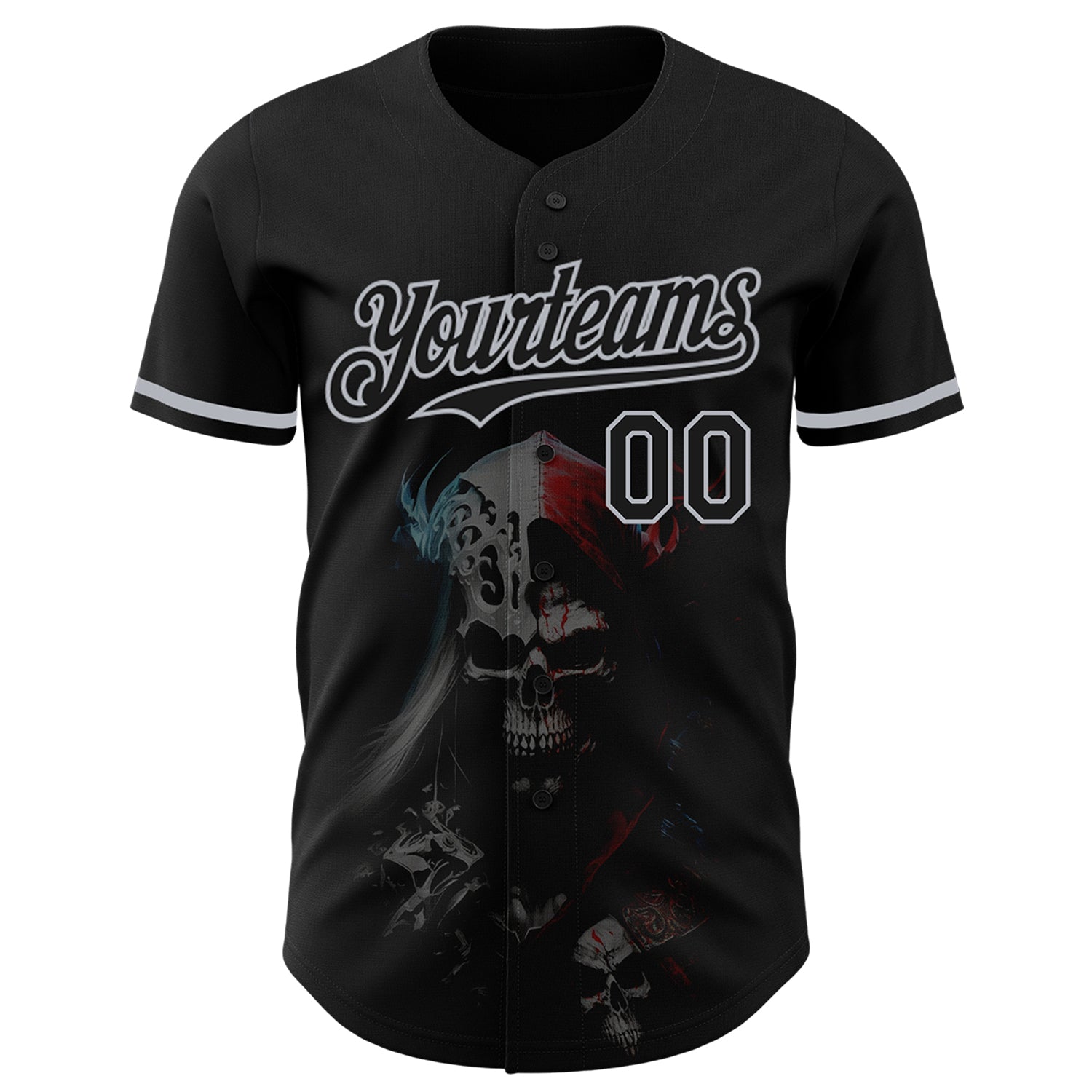 Custom Black Gray 3D Skull Fashion Authentic Baseball Jersey