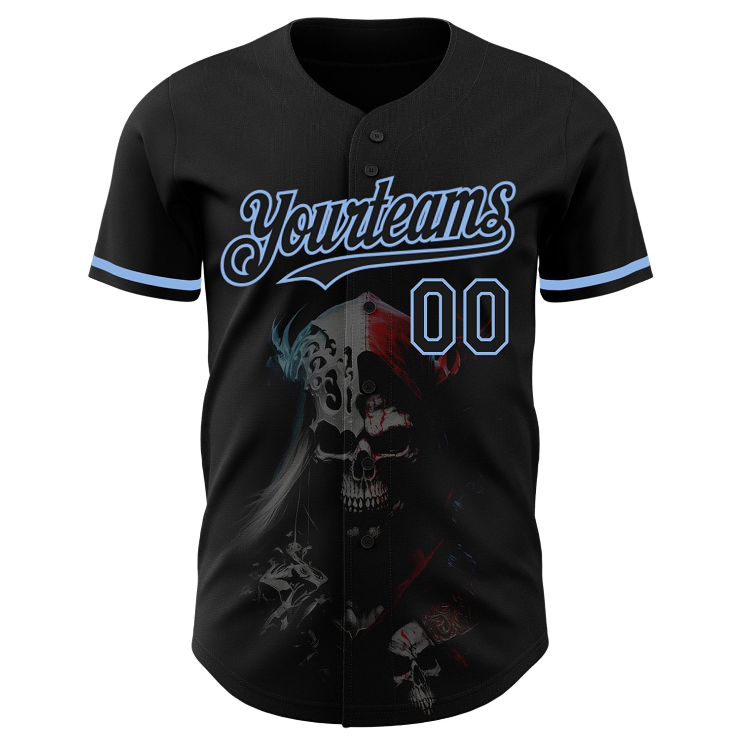 Custom Black Light Blue 3D Skull Fashion Authentic Baseball Jersey