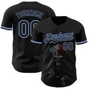 Custom Black Light Blue 3D Skull Fashion Authentic Baseball Jersey