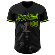 Custom Black Neon Green 3D Skull Fashion Authentic Baseball Jersey