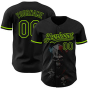 Custom Black Neon Green 3D Skull Fashion Authentic Baseball Jersey