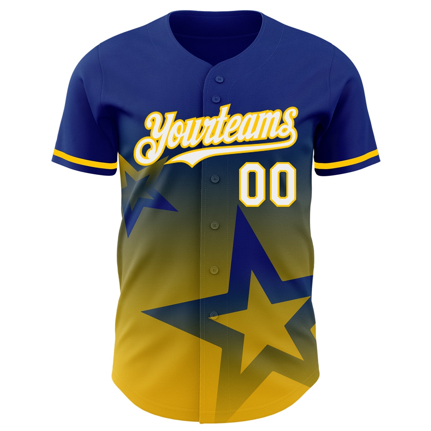 Custom Royal White-Yellow 3D Pattern Design Gradient Style Twinkle Star Authentic Baseball Jersey