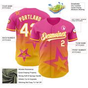 Custom Pink White-Yellow 3D Pattern Design Gradient Style Twinkle Star Authentic Baseball Jersey