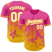 Custom Pink White-Yellow 3D Pattern Design Gradient Style Twinkle Star Authentic Baseball Jersey