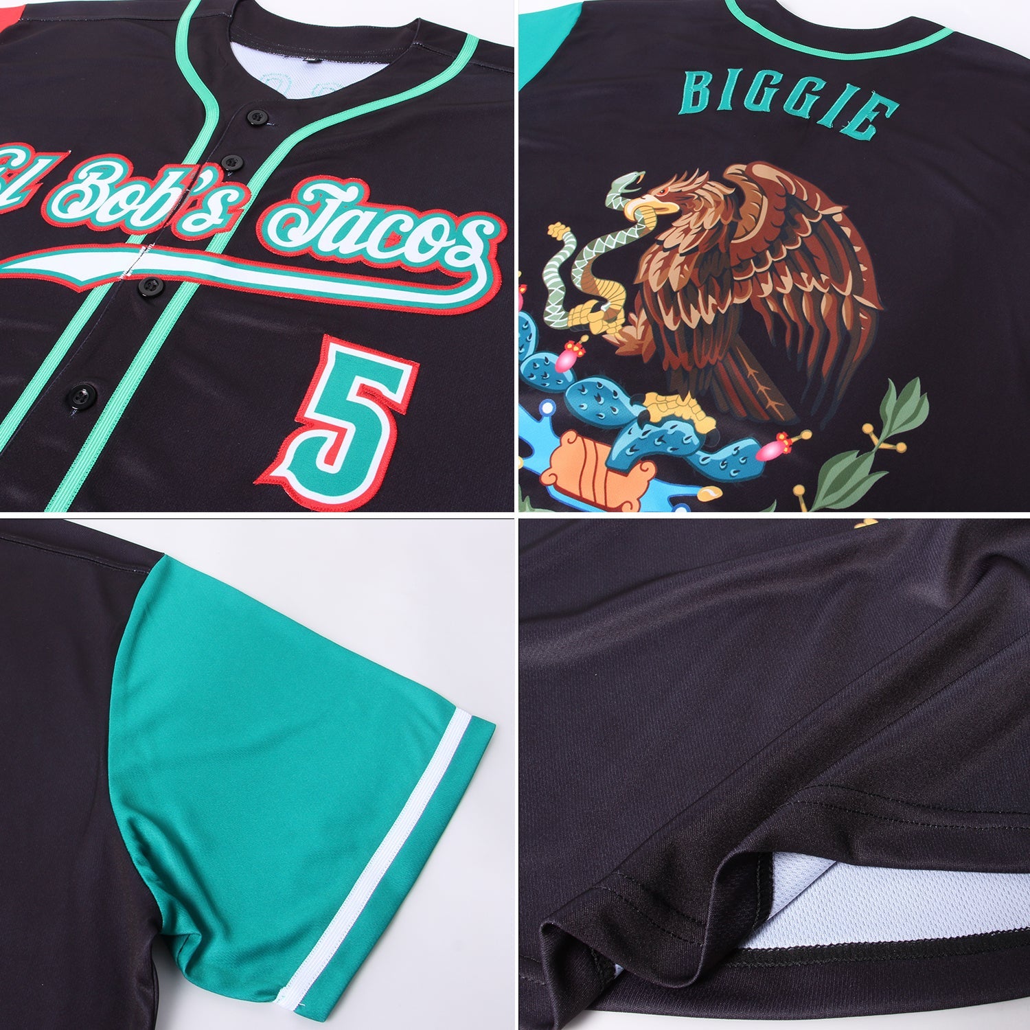 Benutzerdefinierte schwarz Kelly grün-rot authentische Mexiko zweifarbige Baseball Jersey