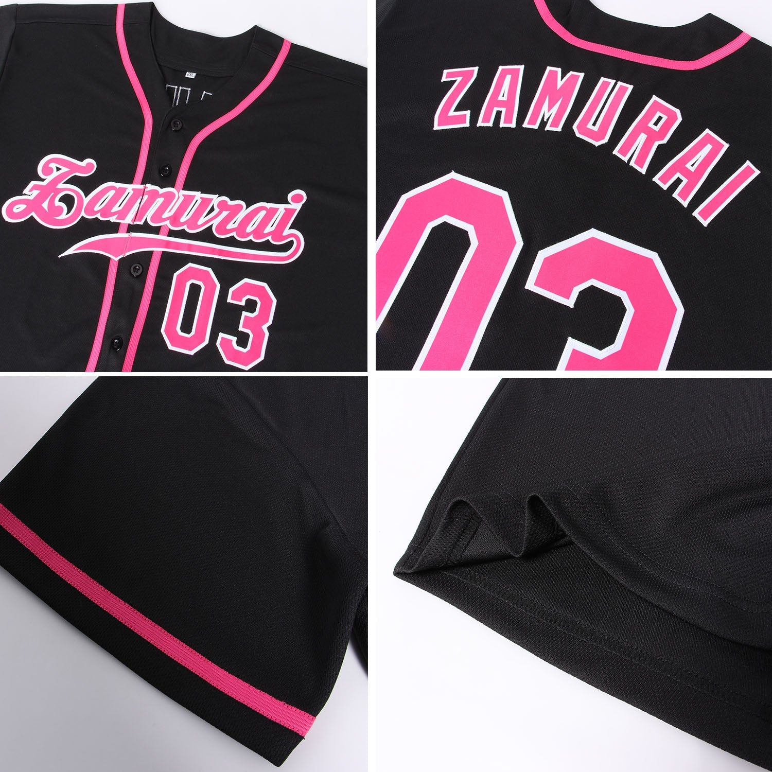 Camisa de beisebol autêntica preta rosa e branca personalizada