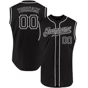 Camisa de beisebol sem mangas autêntica preta preta e branca personalizada