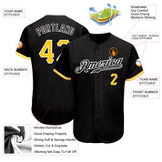Camisa de beisebol autêntica preta, dourada e branca personalizada