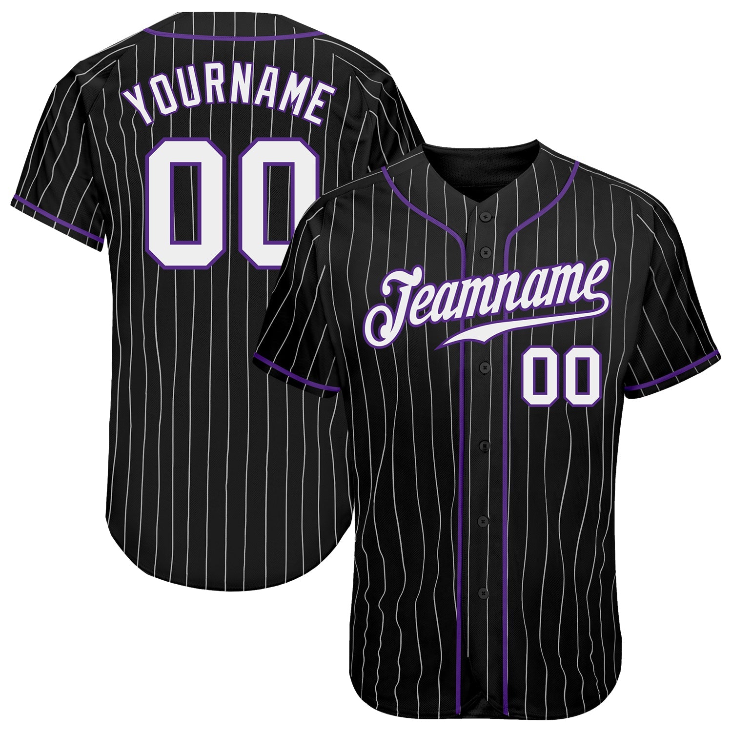 Custom Black White Pinstripe White-Purple Authentic Baseball Jersey