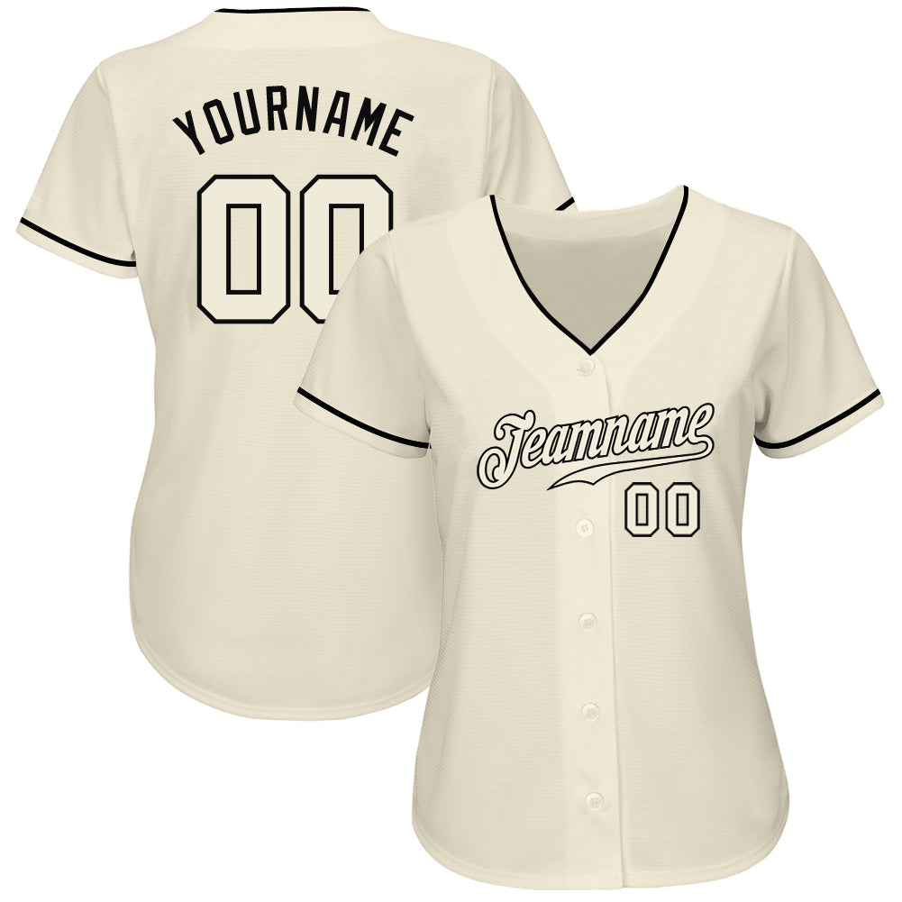Camisa de beisebol autêntica creme creme-preta personalizada