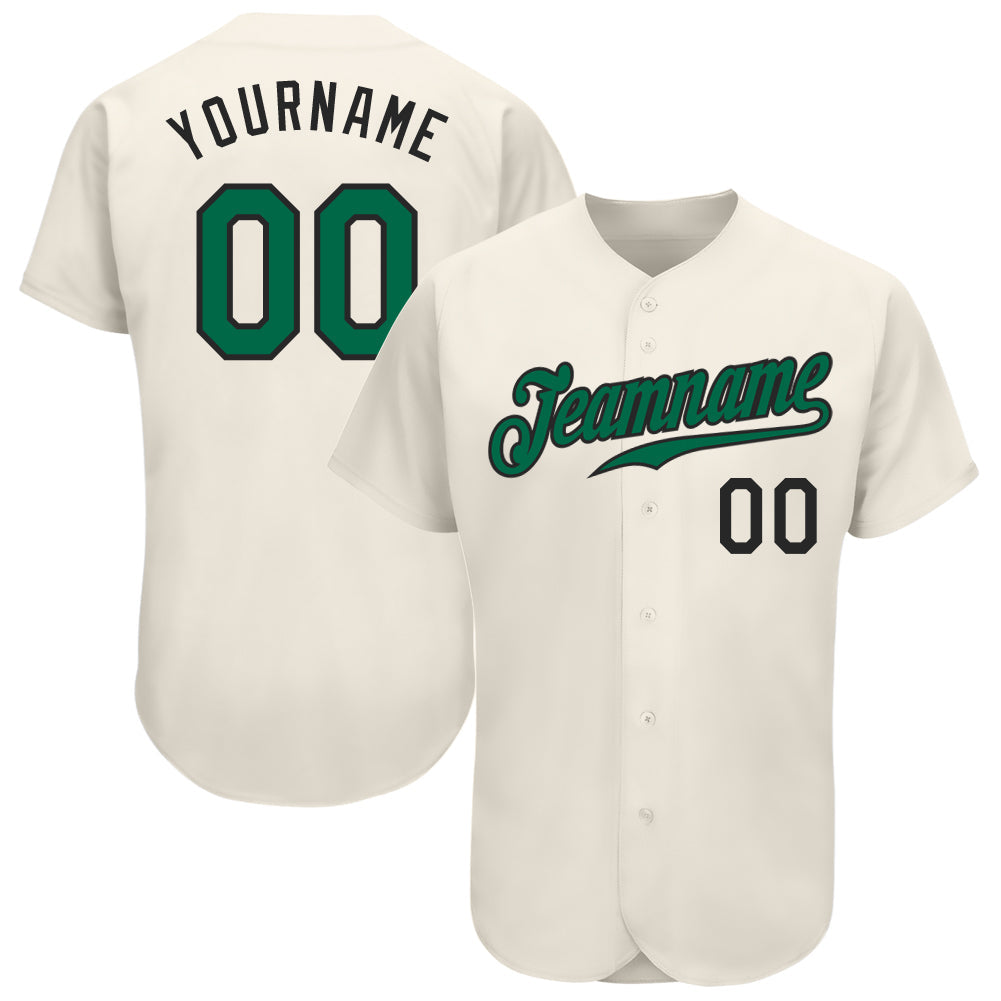 Camisa de beisebol autêntica creme Kelly verde-preta personalizada