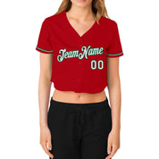 Personnalisé Femmes Rouge Blanc-Kelly Vert V-Neck Cropped Baseball Jersey