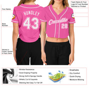 Maßgeschneidertes kurz geschnittenes Baseball-Trikot für Damen in Rosa und Weiß mit V-Ausschnitt