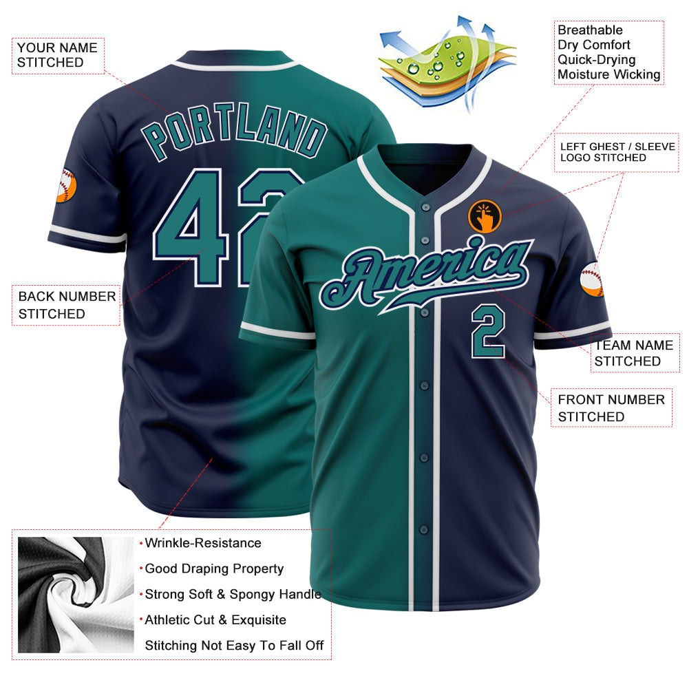 Benutzerdefiniertes, authentisches modisches Baseball-Trikot mit Farbverlauf in Marineblau/Blaugrün
