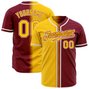 Camisa de beisebol personalizada com gradiente autêntico amarelo-branco carmesim