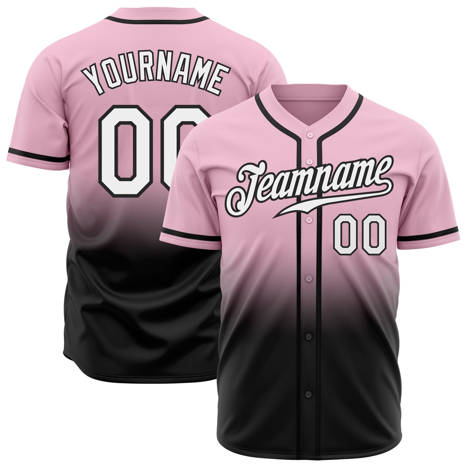 Camisa de beisebol personalizada rosa claro branco-preto autêntica Fade Fashion