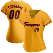 Camisa de beisebol autêntica personalizada dourada marrom-laranja