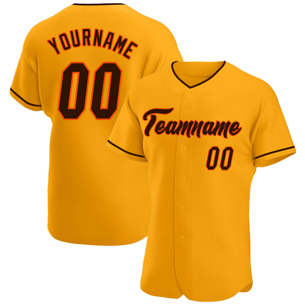 Personnalisé Or Marron-Orange Authentique Baseball Jersey