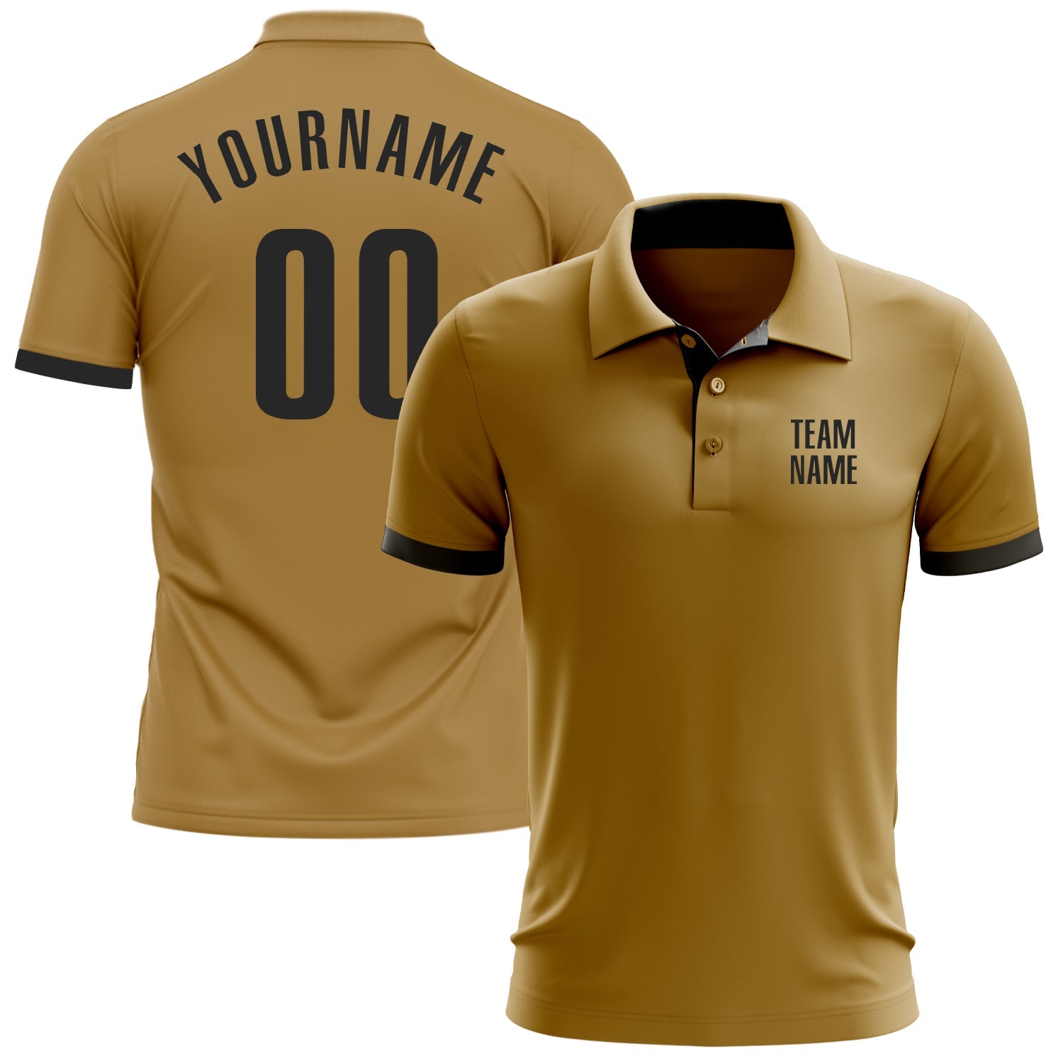 Camisa pólo de golfe personalizada em ouro velho e preto