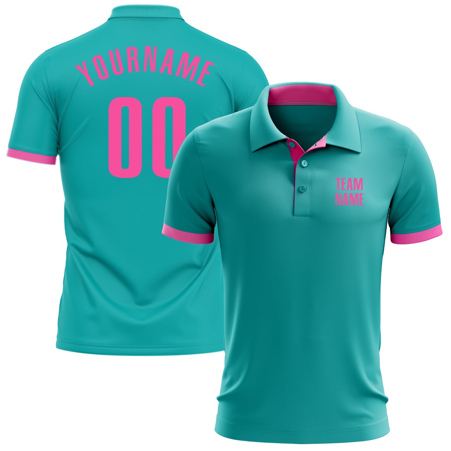 Camisa pólo de golfe personalizada Aqua Pink Performance