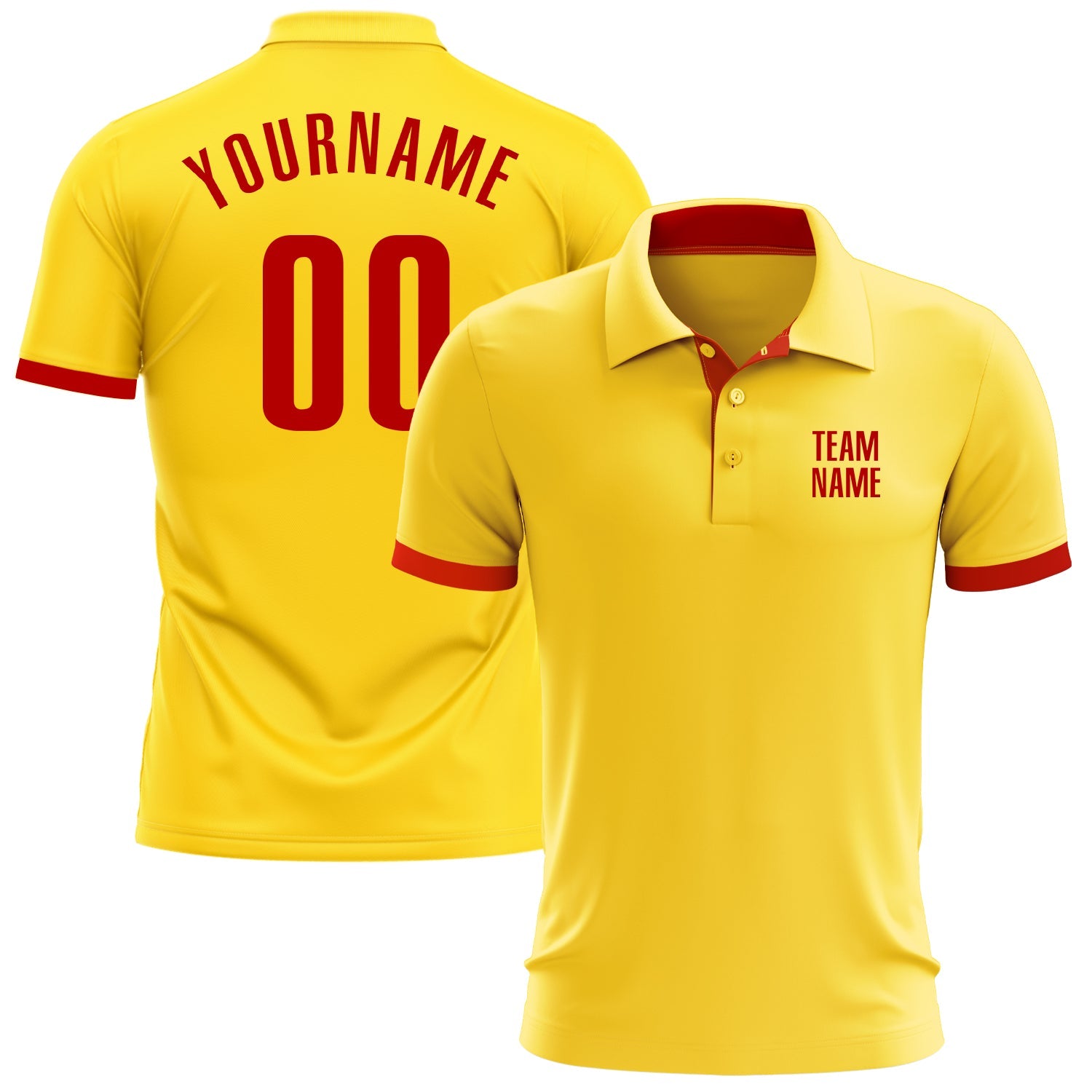 Camisa pólo de golfe de desempenho vermelha amarela personalizada