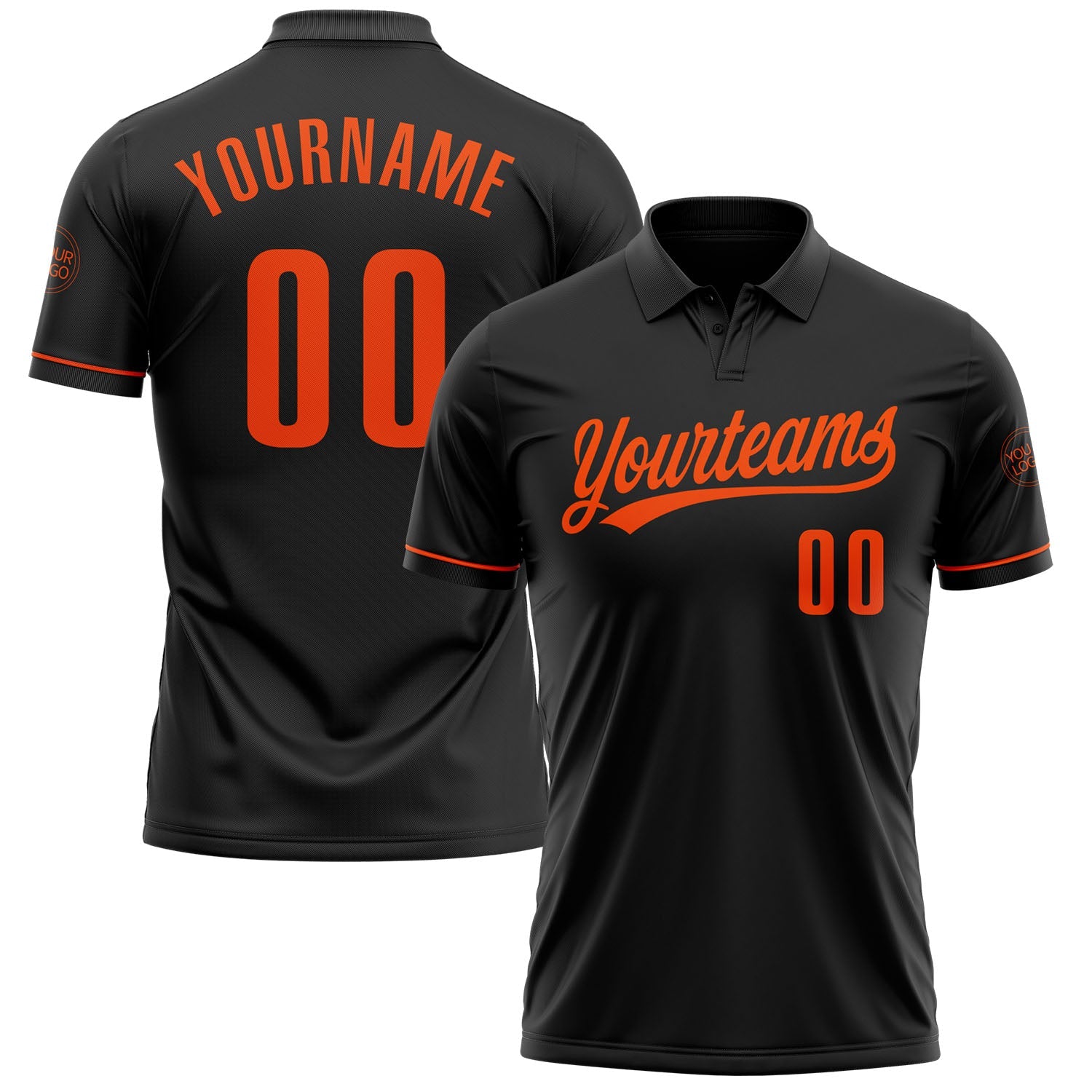Camisa pólo de golfe vapor preta personalizada com desempenho laranja