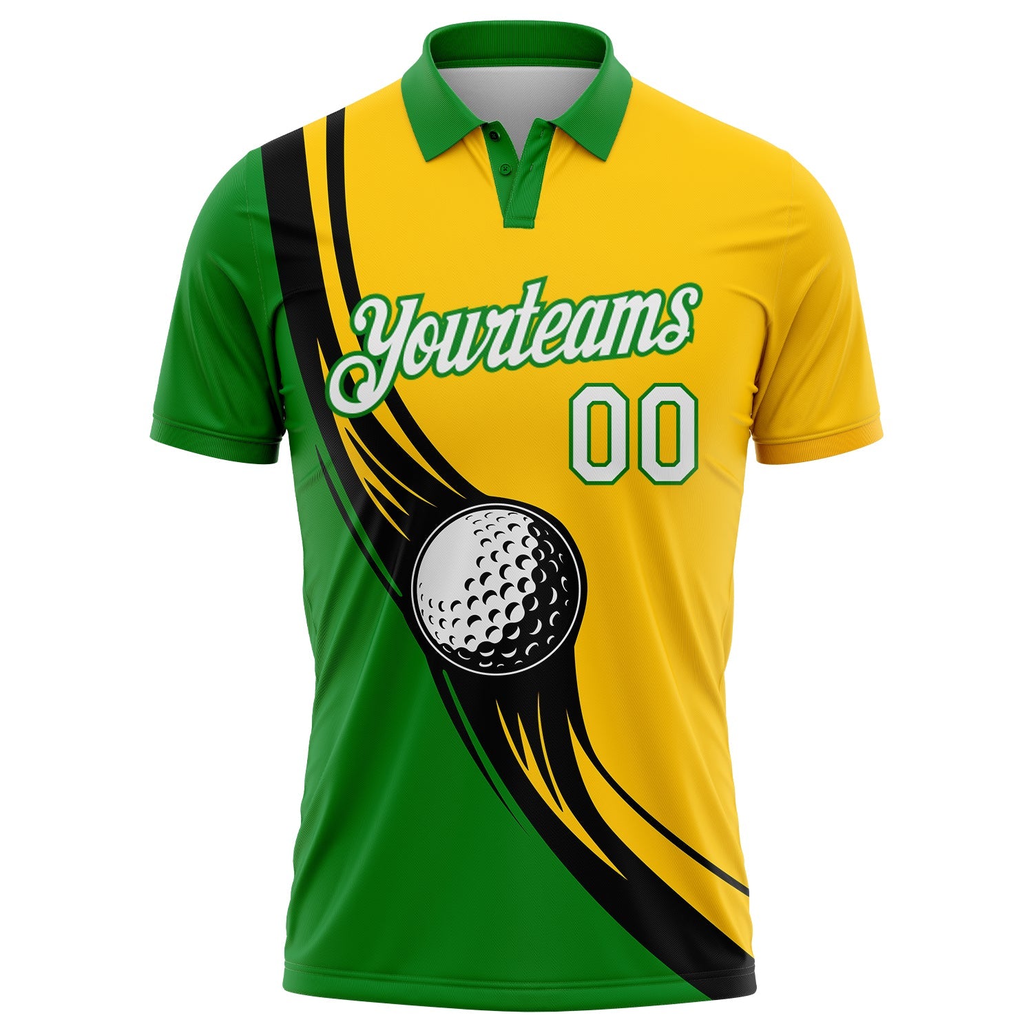 Camisa pólo de golfe com design de padrão 3D amarelo branco-grama verde personalizado