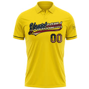 Camisa pólo de golfe vapor de desempenho amarelo vintage amarelo personalizado com bandeira dos EUA