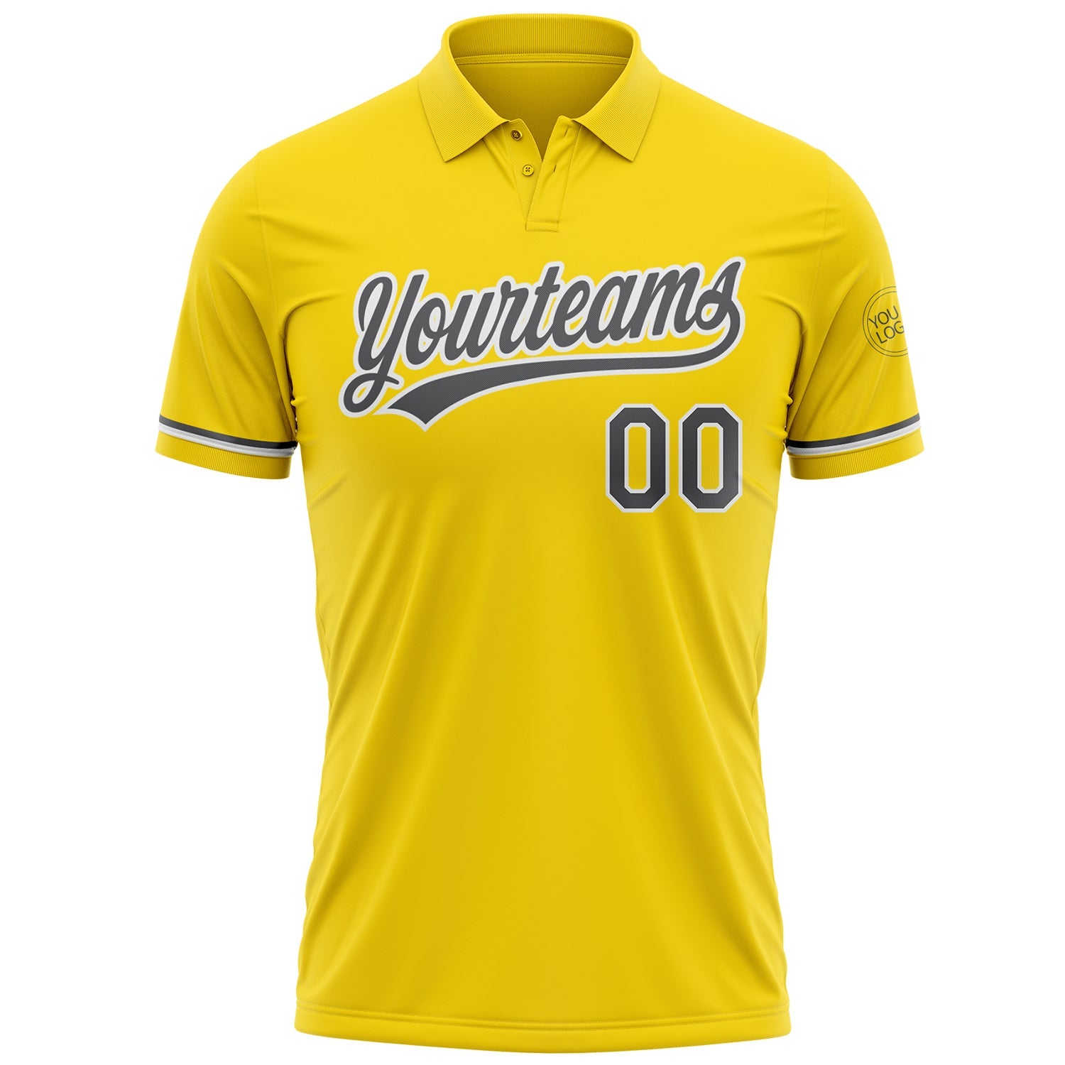Camisa pólo de golfe vapor de desempenho cinza-branco de aço amarelo personalizado