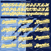 Benutzerdefiniertes Graffiti-Muster, Weiß, Marineblau, Hellblau-Gelb, 3D-Kratzer, authentisches Baseball-Trikot