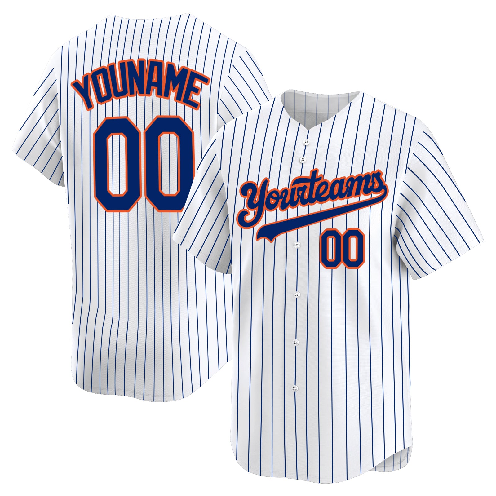 Custom Men's New York Team White Blue Stripe Home Replica Player Authentic Baseball Jersey