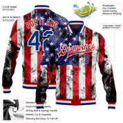 カスタム ホワイト ロイヤル レッド アメリカ国旗 ファッション 3D ボンバー フルスナップ バーシティ レターマン ジャケット