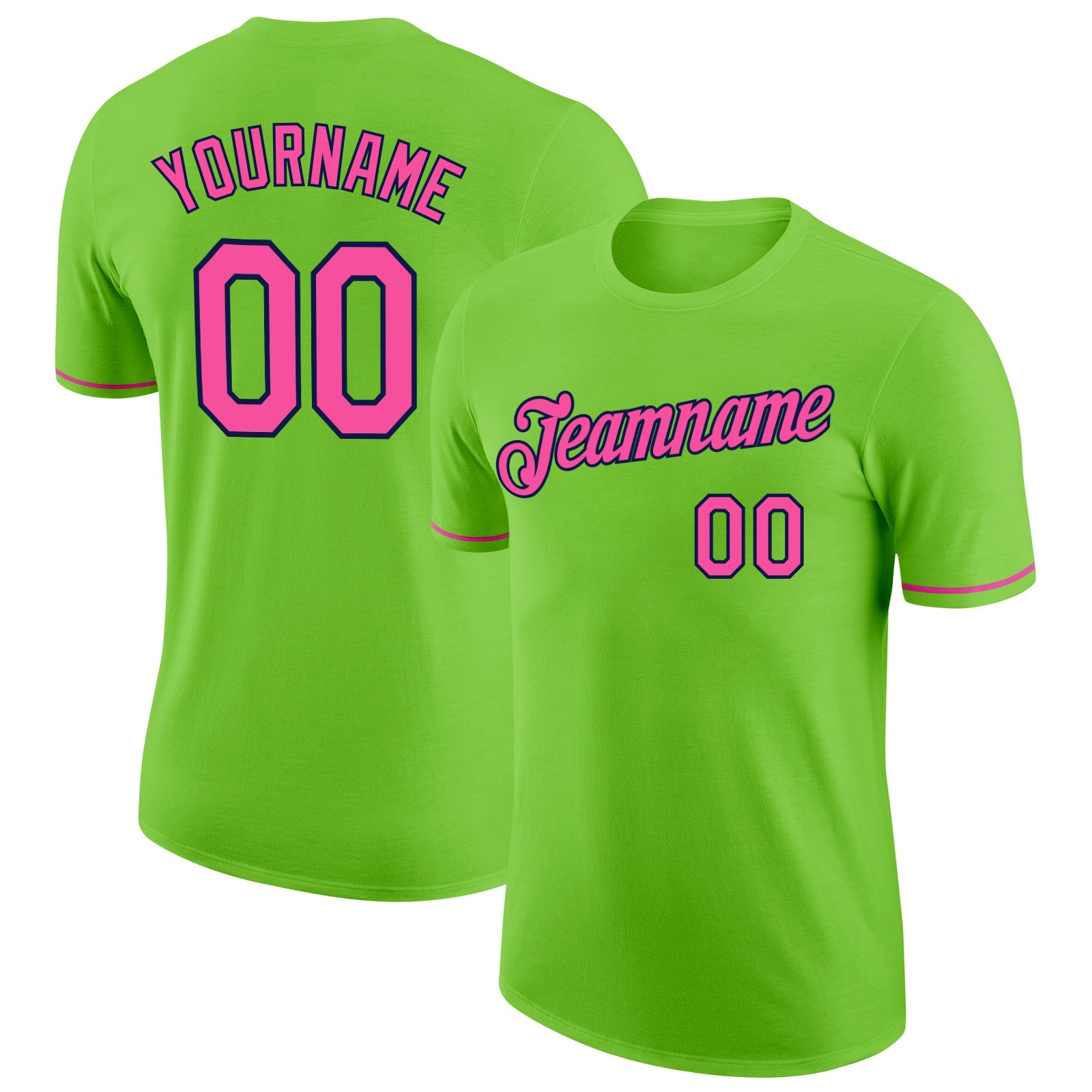 Individuelles Performance-T-Shirt in Neongrün, Pink und Marineblau