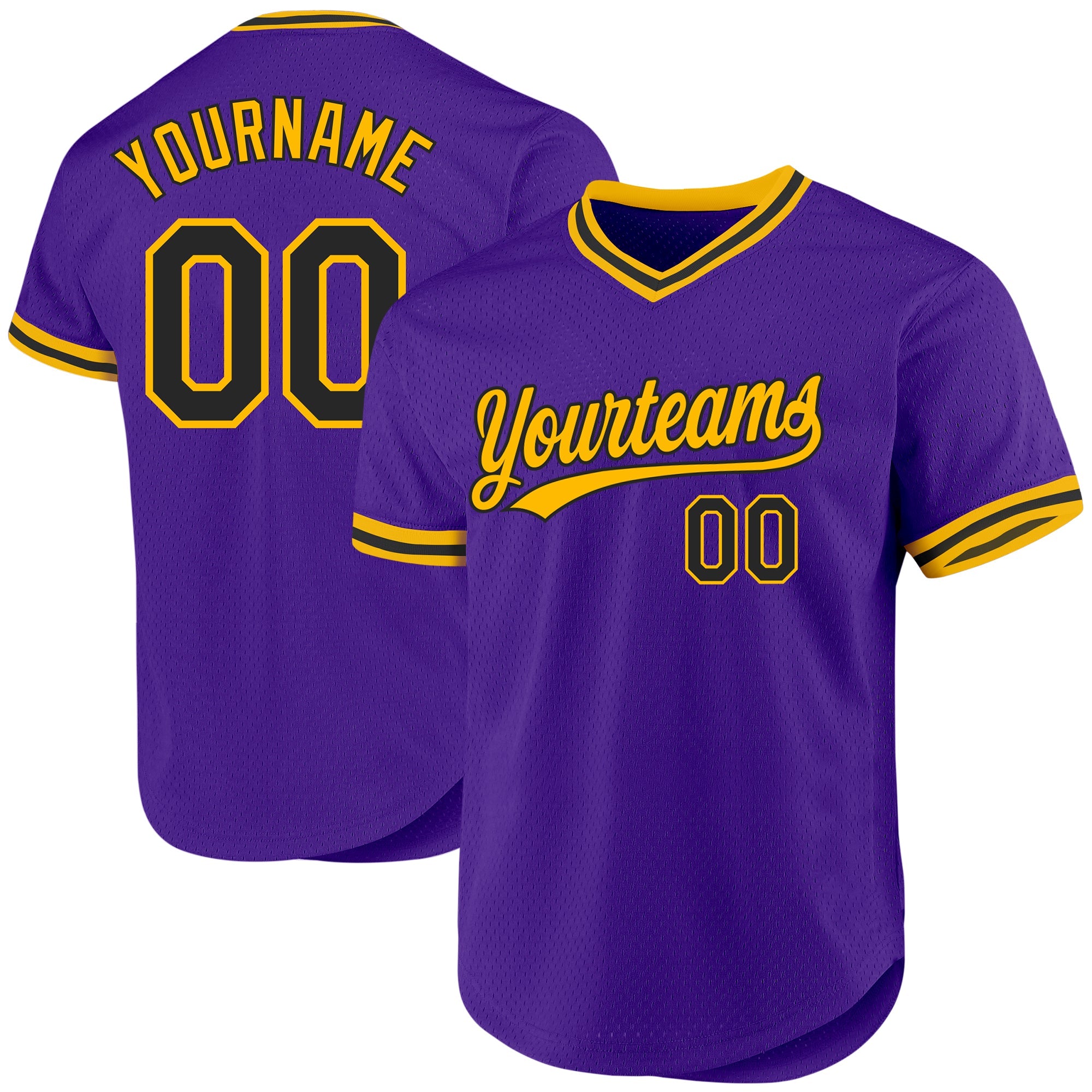 Jerseys de béisbol auténticos negros púrpuras de encargo del retroceso del oro