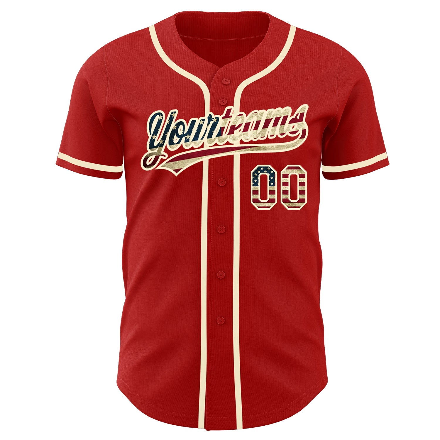 Camisa de beisebol autêntica vermelha personalizada vintage dos EUA com bandeira creme
